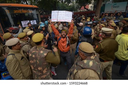 New Delhi / India - 12/19/2019: People Protesting Against The Citizenship Amendment Act 2019 And NRC In New Delhi. 