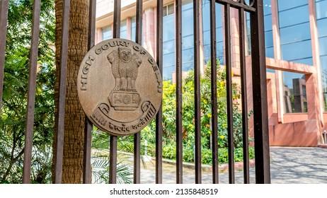 New Delhi, India - 15 Mar, 2022 - Emblem of High Court of Delhi on the entrance gate. High court is the highest courts of appellate jurisdiction