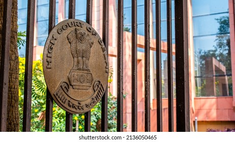 New Delhi, India - 15 Mar, 2022 - Emblem Of High Court Of Delhi On The Entrance Gate. High Court Is The Highest Courts Of Appellate Jurisdiction