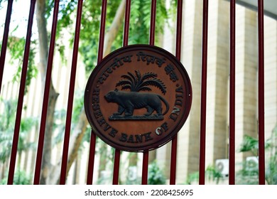 New Delhi, India - 17 September 2022 : Reserve Bank Of India Logo On Gate