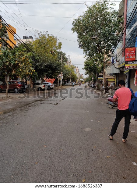 New\
Delhi, India, 2020. Empty roads during the Janta Curfew due to\
corona virus (covid-19) pandemic. Indian Government announced 21\
days lockdown from 24th March to  April 14th\
2020.