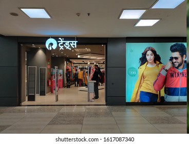 New Delhi, India, 2020
Shop Front Of Reliance Trend Fashion Wear Retail Store In DLF Oberoi Mall Of India.
Reliance Has Ventured In Organized Retail Through Many Brands To Compete With H&M, Zara Etc