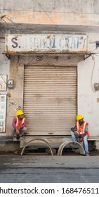 New Delhi, India, 2020. Shuttered Shops In A Old Delhi Market On Sunday Public Holiday And Janta Curfew Lockdown Due To Corona Virus
