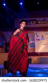 New Delhi, Delhi / India - 24 November 2019 : Young Beautiful Indian Female Models Performing Ramp Walk At Fashion Show To Showcase Indian Ethnic Fashion Products Made By Tribal People