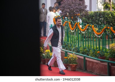 New Delhi, India- 28 December 2016: Congress Vice President Rahul Gandhi Walking At AICC Office On 132nd Foundation Day Of The Indian National Congress Party.