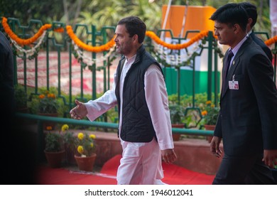 New Delhi, India- 28 December 2016: Congress Vice President Rahul Gandhi Walking At AICC Office On 132nd Foundation Day Of The Indian National Congress Party.