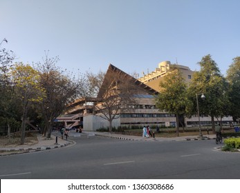 New Delhi, India - April 02 2019: A View Of The Main Building Of The Indian Institute Of Technology, Delhi Against A Blue Sky!