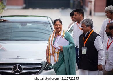 New Delhi, India- Aug 28 2018: Vasundhara Raje Scindia Chief Minister Of Rajasthan, Going For Party Meeting At Bharatiya Janata Party Headquarter.