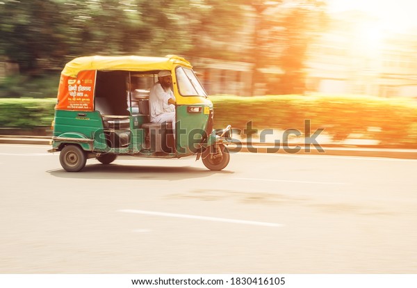 New Delhi, India\
- AUGUST 13: Moto-Rickshaw in motion, New Delhi, India on AUGUST\
13, 2016 in New Delhi,\
India.