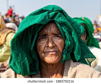 New Delhi, India - DECEMBER 2020: Farmers Protest At Delhi-Haryana Border.portrait Of A Old Woman Farmer. Farmers Are Protesting Against The New Farm Laws In India.