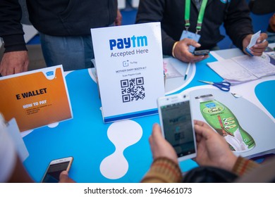 New Delhi, India- December 30 2016: Paytm Bar Code For Cashless Payment, During Digi Dhan Mela Organized By Government Of India To Promote Digital Payment Methods, 