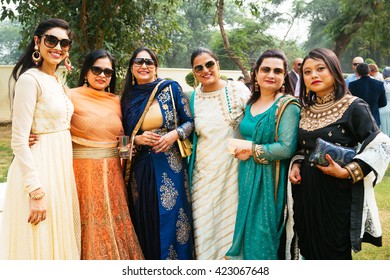 NEW DELHI, INDIA - December 8, 2015: Guests On Indian Wedding Banquet