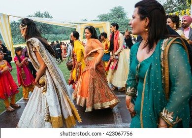 NEW DELHI, INDIA - December 8, 2015: Guests Dancing On The Indian Wedding Banquet At Night