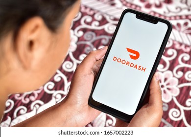 New Delhi, India - February 07, 2020: Using Doordash App For Online Food Ordering