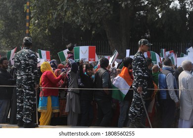 New Delhi, India - February 10,2020: Protesters During The Ongoing Protests Against The Citizenship Amendment Act 2019 (CAA) And NRC In New Delhi.