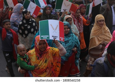 New Delhi, India - February 10,2020: Protesters During The Ongoing Protests Against The Citizenship Amendment Act 2019 (CAA) And NRC In New Delhi.