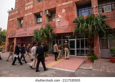 New Delhi, India- Jan 6 2020: Delhi Police Going To Administrative Building For Police Investigation At Jawaharlal Nehru University 