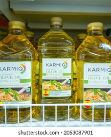 New Delhi, India- Jan 7 2020: Karmiq Olive Oil Extra Light  Sutaible For Baking, Frying And Sauteing, Edible Or Cooking Oil Packets In Largest Hypermarket In India.