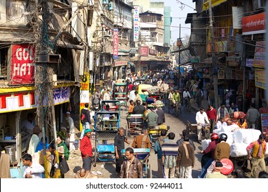 NEW DELHI, INDIA - JANUARY 24: Busy Indian Street Market On January 24, 2011 In New Delhi, India. In 2011 Delhi's Population Surpassed 11 Million People.