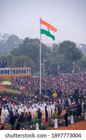 New Delhi, India- January 26 2017: Flag Hosting Of During 68th Republic Day Parade At Rajpath