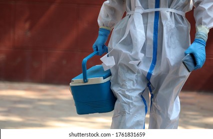 New Delhi, India June 23, 2020: Coronavirus Disease Treatment, A Health Workers Wearing PPE Kit Protect Himself As Coveralls At City Hospital Designated For Covid-19 Patient In Delhi