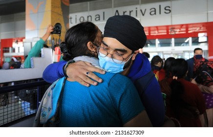 New Delhi, India, March 03, 2022: Indian Student Studying In Ukraine Meet With Family Members Upon Her Arrival At Indira Gandhi International Airport. Operation Ganga To Evacuate Indian Nationals.  