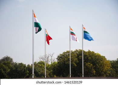 NEW DELHI, INDIA - MARCH 15 : Aerial View Landscape And Flags Of New Delhi City From Select City Walk Shopping Centre At Saket District Center On March 15, 2019 In New Delhi, India