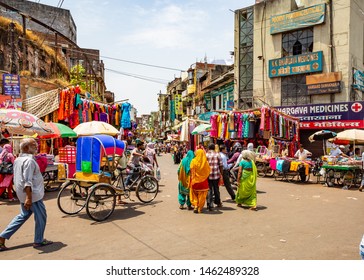 NEW DELHI, INDIA - May 15 2019: Chaotic Traffic In Old Delhi Chandni Chowk Market, Street With People And Traffic In Delhi , India.