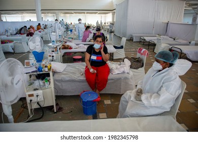 New Delhi, India- May 26 2021: Patient Taking Health Benefits At Sri Guru Tegh Bahadar Covid-19 Medical Isolation And Treatment Centre, At Gurdwara Rakab Ganj Sahib, New Delhi. 