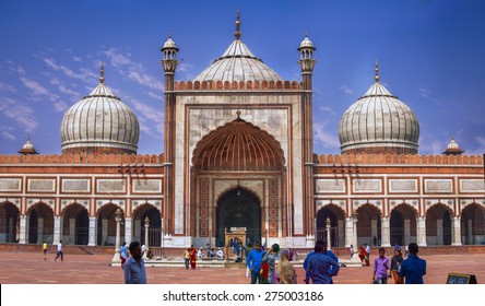 New Delhi, INDIA - MAY 27: View of the Jama Masjid at New Delhi, where lots of muslim visitors come for prayers and toursist visit to see the architecture, where this photo was taken on 27 May 2015. 
