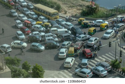 New Delhi, India - October 9, 2014: Traffic Congestion In South Delhi