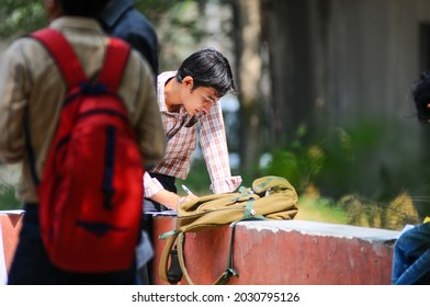 New Delhi, India- Sep 1 2019: Student Filling Admission Form At The Indira Gandhi National Open University (IGNOU), Central Open Learning University Located At Maidan Garhi, New Delhi, India