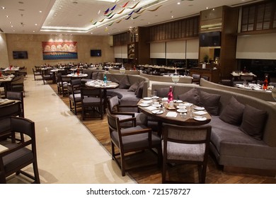 NEW DELHI, INDIA - SEP 11, 2017 - Large Hotel Dining Room, New Delhi, India