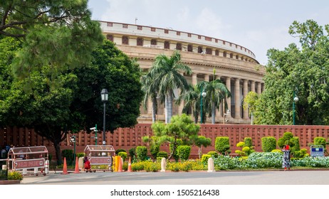 New Delhi, India - Sept 15, 2019 - Sansad Bhavan, The House Of The Parliament Of India, Parliament Building