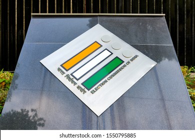 New Delhi / India - September 20, 2019: Logo sign of Headquarters of the Election Commission of India, an autonomous constitutional authority responsible for administering election processes in India