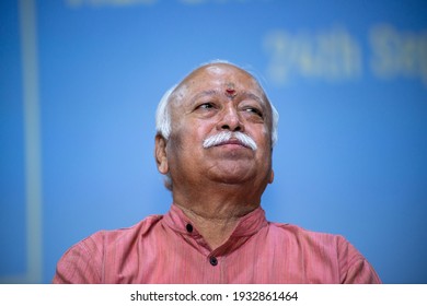 New Delhi, India, September 24 2019: RSS Chief Mohan Bhagwat During The Launch Of A Publication  Status Of Women In India  At Dr. Ambedkar International Center New Delhi.