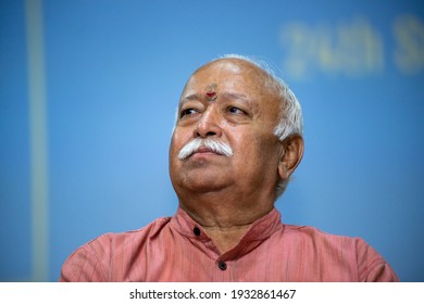 New Delhi, India, September 24 2019: RSS Chief Mohan Bhagwat During The Launch Of A Publication  Status Of Women In India  At Dr. Ambedkar International Center New Delhi.