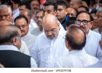 New Delhi, India-25 August 2019: Home Minister Amit Shah Pays His Last Respects To The Mortal Remains Of Former Finance Minister Arun Jaitley