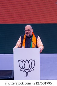 New Delhi, India-April 8 2019: BJP Leader Amit Shah Delivering Speech On The Day Release Of BJP's Election Manifesto For The Upcoming Parliamentary Elections,