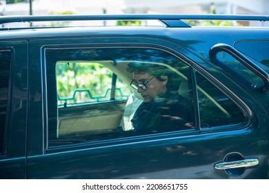 New Delhi, India-Aug 10 2019: Priyanka Gandhi Vadra Indian Politician And The General Secretary Of The All India Congress Committee In Charge Of Uttar Pradesh In Car At Congress Office 