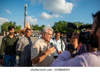 New Delhi, India-Aug 23 2022: Delhi Transport Minister Kailash Gahlot Talking To Media At Bus Depot