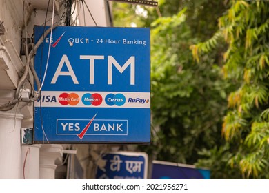 New Delhi, India-August 27 2020: Yes Bank ATM Board With Logo In Delhi