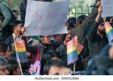 New Delhi, India-Dec 11 2013: LGBT Activists And Supporters Protest After Supreme Court Upholds Section 377 Of IPC, Rules Gay Sex Is Illegal At Jantar Mantar