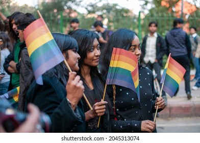 New Delhi, India-Dec 11 2013: LGBT Activists And Supporters Protest After Supreme Court Upholds Section 377 Of IPC, Rules Gay Sex Is Illegal At Jantar Mantar