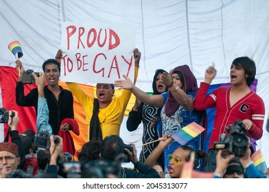 New Delhi, India-Dec 11 2013: LGBT Activists And Supporters Protest After Supreme Court Upholds Section 377 Of IPC, Rules Gay Sex Is Illegal At Jantar Mantar