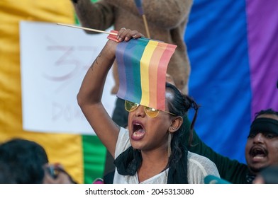 New Delhi, India-Dec 11 2013: LGBT Activists And Supporters Protest After Supreme Court Upholds Section 377 Of IPC, Rules Gay Sex Is Illegal At Jantar Mantar