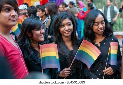 New Delhi, India-Dec 11 2013: LGBT Activists And Supporters Protest After Supreme Court Upholds Section 377 Of IPC, Rules Gay Sex Is Illegal At Jantar Mantar