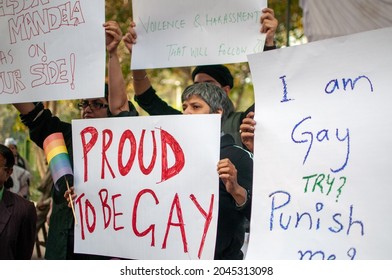 New Delhi, India-Dec 11 2013: LGBT Activists And Supporters Protest After Supreme Court Upholds Section 377 Of IPC, Rules Gay Sex Is Illegal At Jantar Mantar