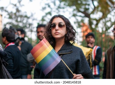 New Delhi, India-Dec 11 2013: LGBT Activists And Supporters Protest After Supreme Court Upholds Section 377 Of IPC, Rules Gay Sex Is Illegal At Jantar Mantar