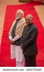 New Delhi, India-Feb 20, 2019: Candid Portrait Of Prime Minister Narendra Modi And President Ram Nath Kovind At The Presidential Palace In Delhi.